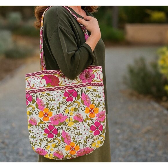 Vera Bradley Handbags - Vera Bradley 14" Tea Garden Gray Pink Red Tote Bag Shoulder Purse Retire Pattern
